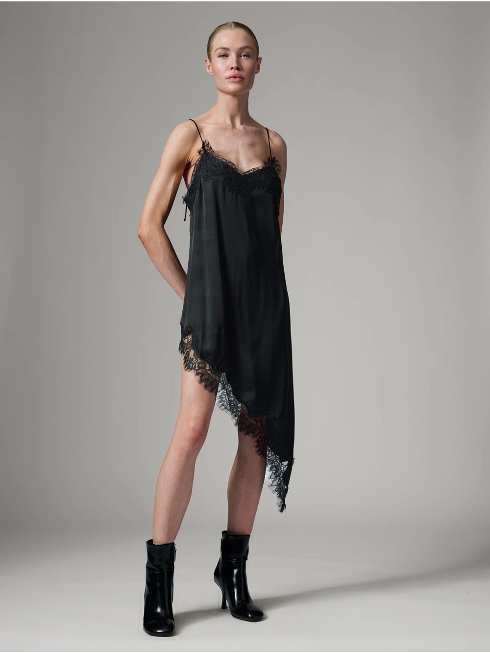 Day Birger et Mikkelsen Black Asymmetrical Lace-Trim Slip Dress NWT - Picture 5 of 5